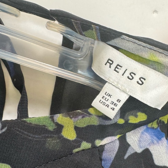 REISS Robbie Floral Printed Blouse Semi Sheer Pleated Keyhole Peplum Tie Flowy - Picture 7 of 16